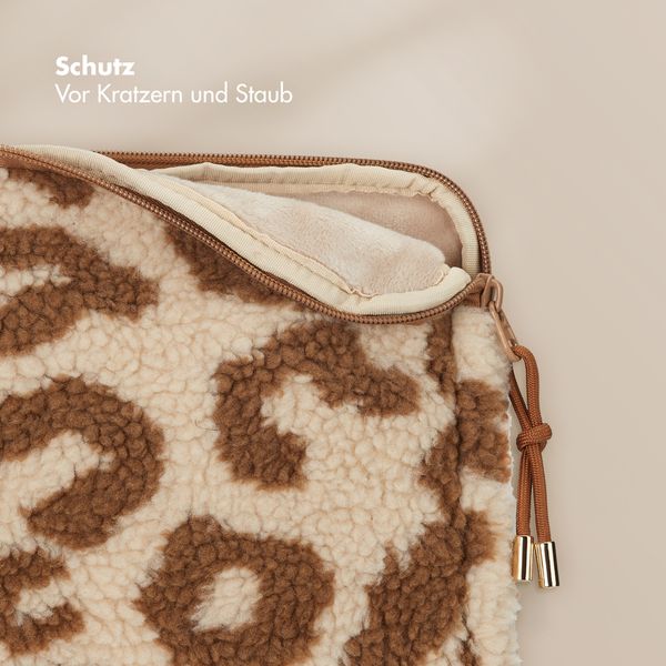 Selencia Teddy Laptop Hülle 13-14 Zoll - Laptop Sleeve - Vanilla Leopard