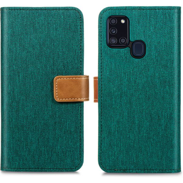 imoshion Luxuriöse Canvas-Klapphülle Samsung Galaxy A21s - Grün