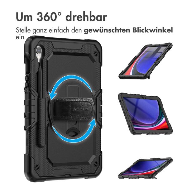 Accezz Robustes Back Cover mit Schultergurt für das Samsung Galaxy Tab S9 FE 10.9 Zoll / Tab S9 11.0 Zoll - Schwarz