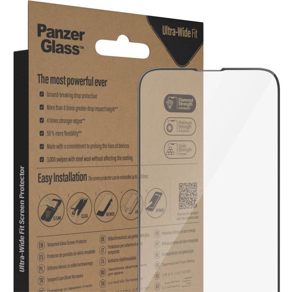 PanzerGlass Ultra-Wide Fit Antibakterieller Displayschutz mit Applikator für das Apple iPhone 14