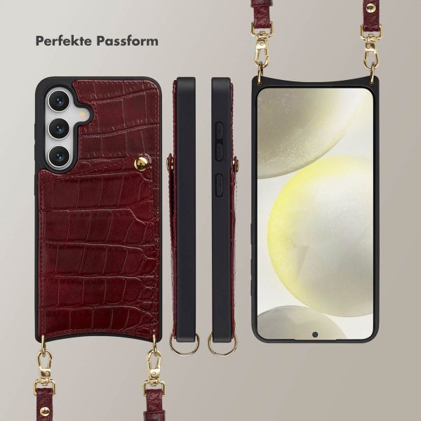 Selencia Nova Croco HandyHülle mit Kordel und Kartenhalter Samsung Galaxy S24 / S25 - Burgundy
