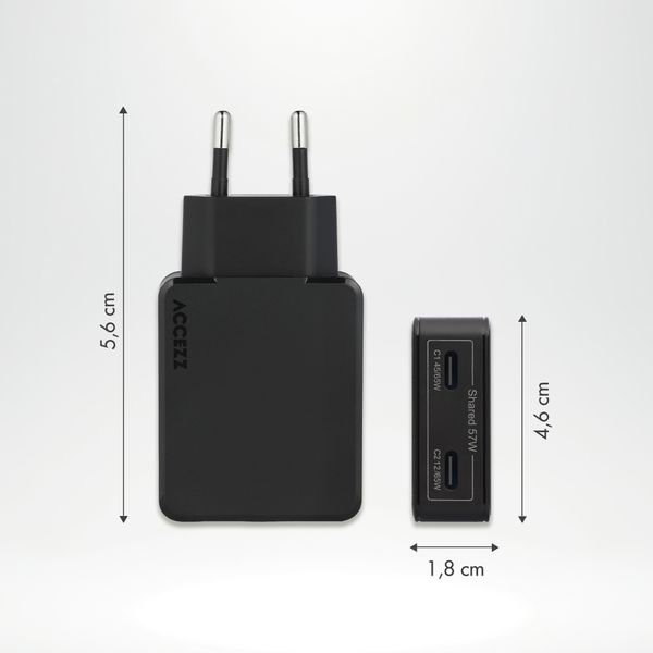 Accezz Ultra Slim GaN Ladegerät - 2x USB-C - 65 W - Schwarz