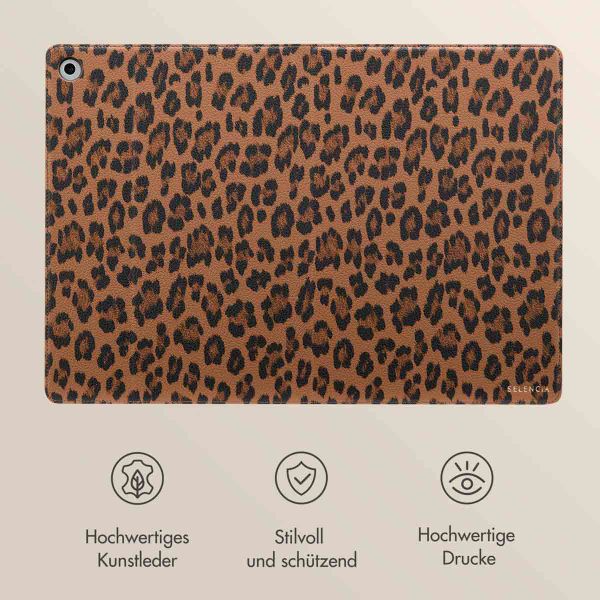 Selencia Sabi Klapphülle mit Leopardenmuster Samsung Galaxy Tab A9 Plus - Mocha Brown