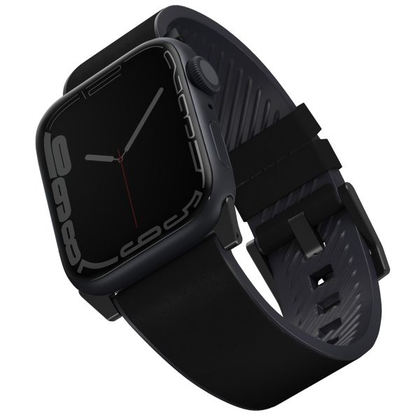 Uniq Straden Wasserdichtes Lederarmband für die Apple Watch Series 1 bis 10 / SE / Ultra (2) (44/45/46/49 mm) - Mitternachtsschwarz