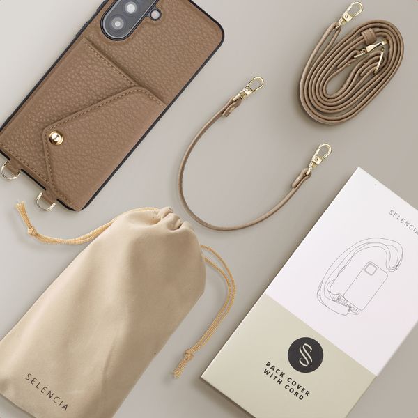 Selencia Sera HandyHülle mit Kordel und Umschlag-Kartenhalter Samsung Galaxy A37 (5G) - Taupe