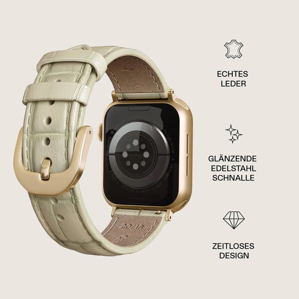 Burga Armband aus echtem Leder für Apple Watch Series 1 - 11 / SE / Ultra (44/45/46/49 mm) - Buttermelt / Gold