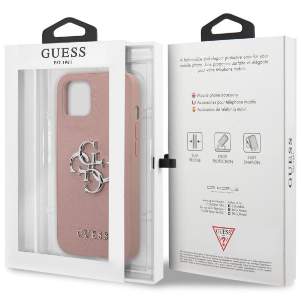 Guess 4G Metal Logo Saffiano Backcover Apple iPhone 13 - Rosa