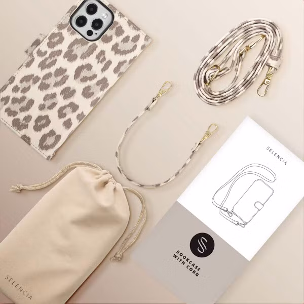 Selencia Sabi Klapphülle mit Leopardenmuster Apple iPhone 12 (Pro) - Soft Ivory