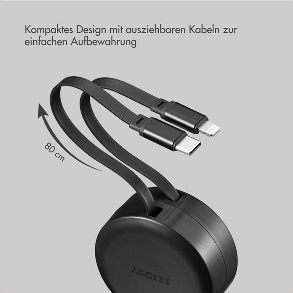 Accezz Autolader mit ausziehbaren Kabeln – USB-C / Lightning – 57W – Schwarz