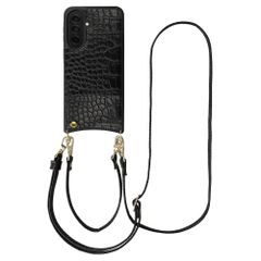 Selencia Nova Croco HandyHülle mit Kordel und Kartenhalter Samsung Galaxy A37 (5G) - Schwarz