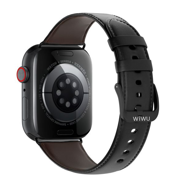 WiWu Vintage „Crazy Horse“-Lederarmband für die Apple Watch Series 1 bis 10 / SE / Ultra (2) (44/45/46/49 mm) - Schwarz