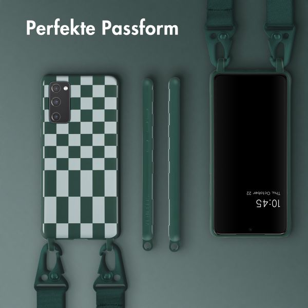 Selencia Silikonhülle design mit abnehmbarem Band für das Samsung Galaxy S20 FE - Irregular Check Green