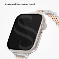 Selencia Jubilee inspiriertes schmales Edelstahlarmband für Apple Watch Series 1 t/m 9 / SE (38/40/41 mm) | Series 10 / 11 (42 mm) - Zilver & Rosé Goud / Silver & Rose Gold