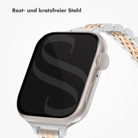 Selencia Jubilee inspiriertes schmales Edelstahlarmband für die Apple Watch Series 1 bis 9 / SE (38/40/41 mm) | Series 10 (42 mm) - Silber & Roségold