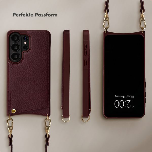 Selencia Nova HandyHülle mit Kordel und Kartenhalter Samsung Galaxy S26 Ultra - Bold Burgundy