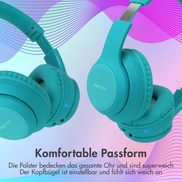 imoshion Kids LED Light Bluetooth-Kopfhörer - Kinderkopfhörer mit Dezibelbegrenzer - Kabelloser Kopfhörer + AUX-Kabel - Hellblau