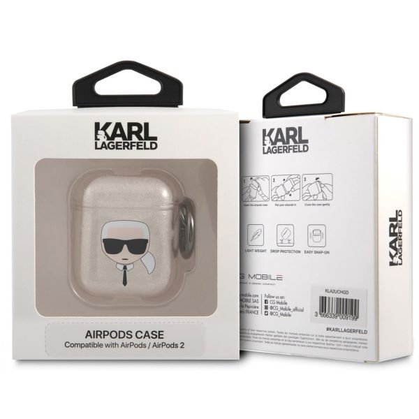 Karl Lagerfeld Karl's Head Silicone Glitter Case für das Apple AirPods 1 / 2 - Gold