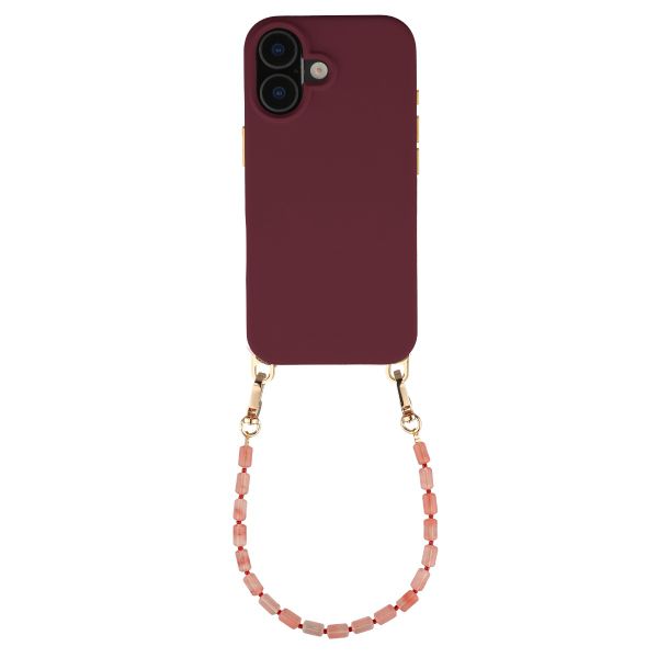 Selencia Rivièra MagSafe Backcover mit abnehmbaren Haken für das Apple iPhone 17 - Bold Burgundy + Sorbet Pop Handykette - Pink