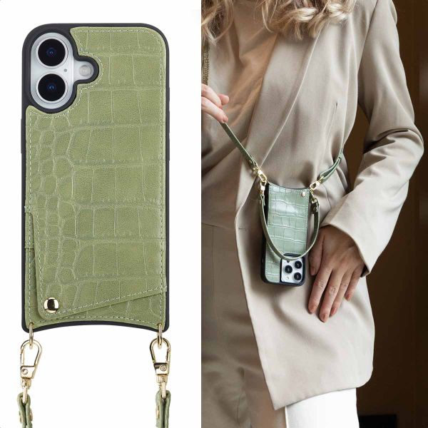 Selencia Nova Croco HandyHülle mit Kordel und Kartenhalter Apple iPhone 17 - Sage Green
