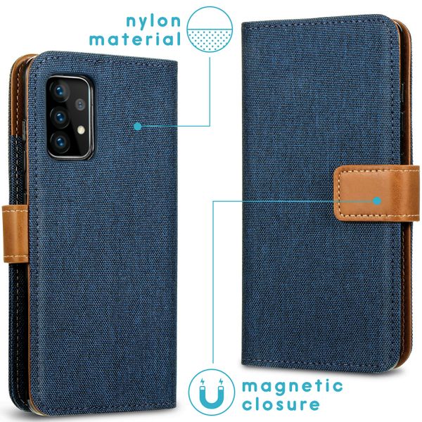 imoshion Luxuriöse Canvas-Klapphülle Samsung Galaxy A52(s) (5G/4G)-Dunkelblau