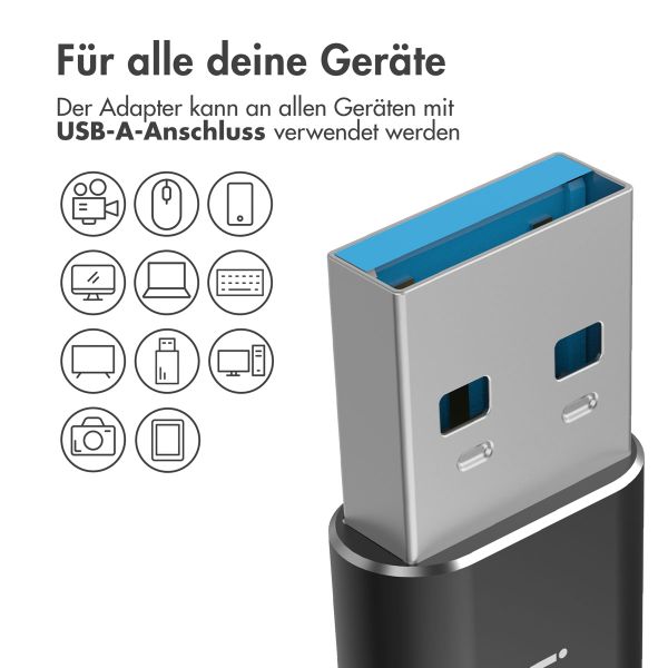 imoshion  2x USB-A 3.1 (Stecker)-auf-USB-C (Buchse)-Adapter – OTG – Schwarz