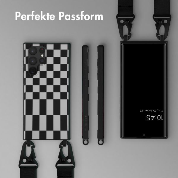 Selencia SilikonHülle design mit abnehmbarem Band Samsung Galaxy S22 Ultra - Irregular Check Black