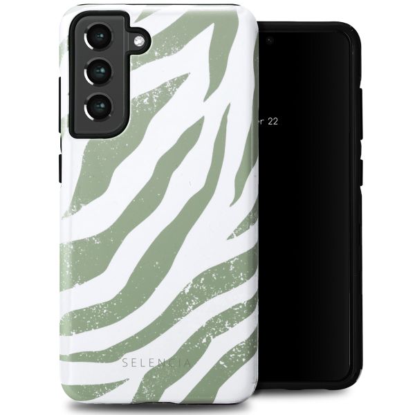 Selencia Vivid Tough Back Cover für das Samsung Galaxy S21 FE - Colorful Zebra Sage Green