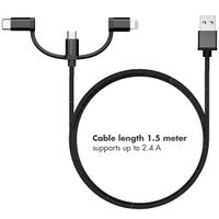 imoshion 3-in-1-Kabel - Lightning-, USB-C- und Micro-USB-Kabel - Geflochtenes Gewebe - 1,5 Meter - Schwarz