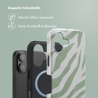 Selencia Vivid Tough Back Cover MagSafe für das iPhone 16 - Colorful Zebra Sage Green