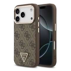 Guess Classic Triangle Logo Leather Back Cover mit MagSafe Apple iPhone 17 Pro - Braun