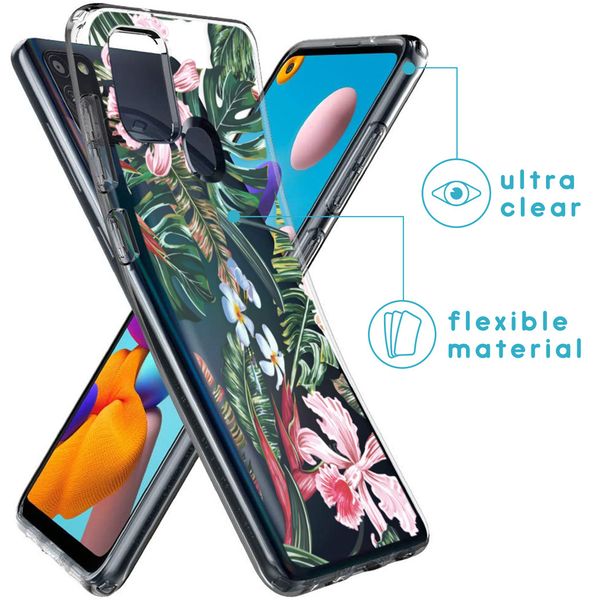 imoshion Design Hülle Samsung Galaxy A21s - Dschungel - Grün / Rosa