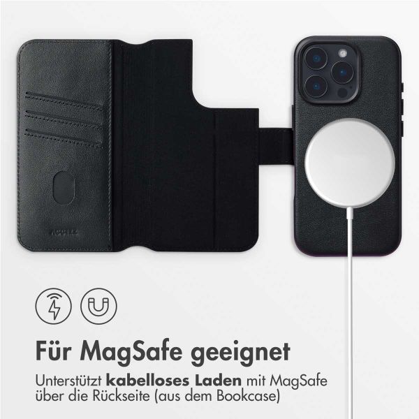 Accezz 2-in-1 Klapphülle aus Leder mit MagSafe für das Apple iPhone 16 Pro Max - Onyx Black