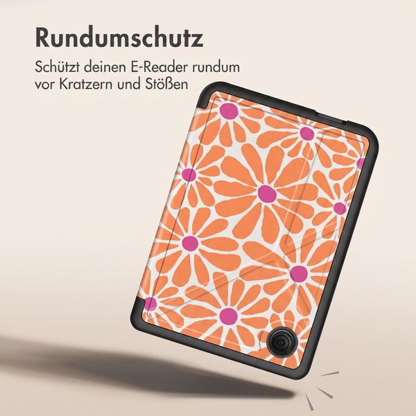 imoshion Design Klappbare Klapphülle Kobo Clara Colour / BW - Orange Flowers Connect