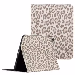 Selencia Sabi Klapphülle mit Leopardenmuster Apple iPad 11 (2025) 11 Zoll A16 / iPad 10 (2022) 10.9 Zoll - Soft Ivory