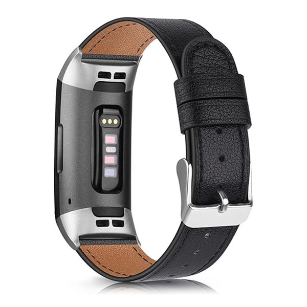 Fitbit Leather Armband für  Fitbit Charge 3 / 4 - Größe L - Schwarz