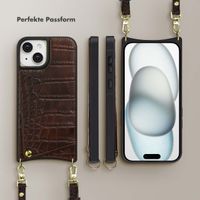 Selencia Nova Croco HandyHülle mit Kordel und Kartenhalter Apple iPhone 15 - Choco Brown