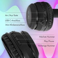 imoshion Kabellose Kinderkopfhörer LED Light Cat Ear - Dezibelbegrenzer - Mit AUX-Kabel - Schwarz