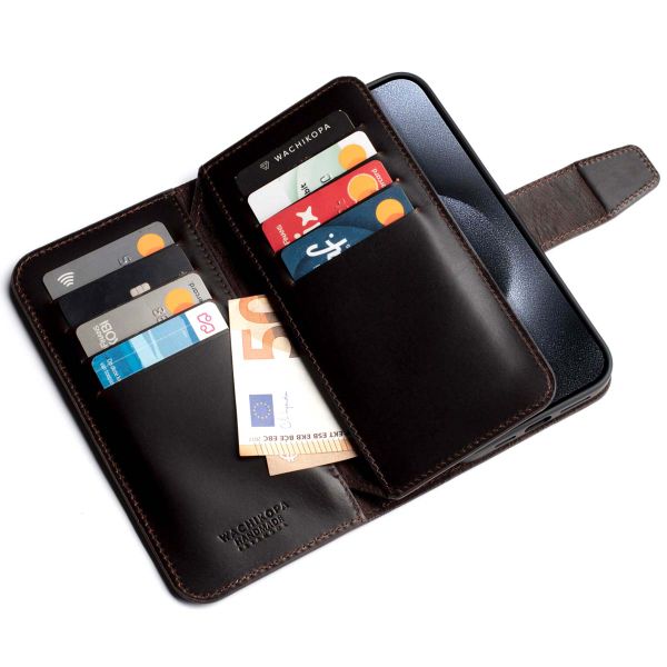 Wachikopa Multi Wallet Bookcase für das iPhone 15 Pro - Dark Brown