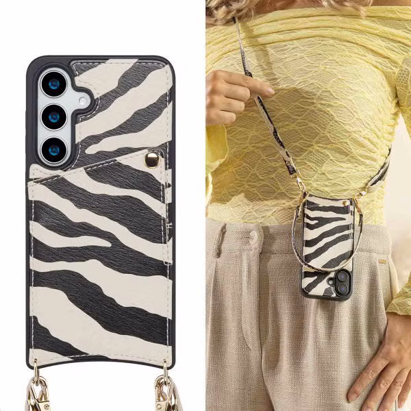 Selencia Nova HandyHülle mit Kordel und Kartenhalter Samsung Galaxy S24 / S25 - Zazzy Zebra