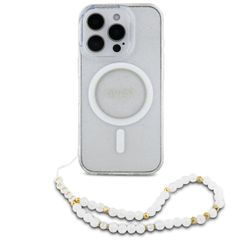 Guess MagSafe IML Glitter Case mit Beads Strap Apple iPhone 16 Pro - Transparent