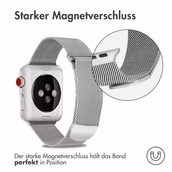 imoshion Magnetisches Milanaise Armband für das  Apple Watch Series 1 - 9 / SE (38/40/41 mm) | Series 10 / 11 (42 mm) - Größe M - Silber