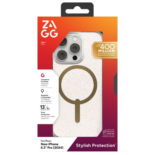 ZAGG Milan Snap Case mit MagSafe für das iPhone 16 Pro - Gold Glitter