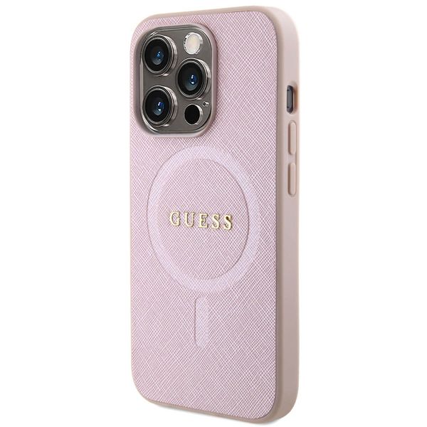 Guess Saffiano MagSafe Back Cover für das iPhone 15 Pro - Rosa