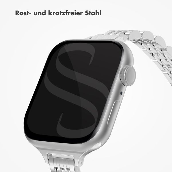 Selencia Jubilee inspiriertes schmales Edelstahlarmband für Apple Watch Series 1 t/m 9 / SE (38/40/41 mm) | Series 10 / 11 (42 mm) - Silber