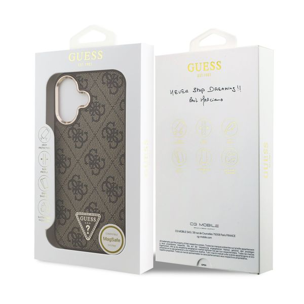 Guess Classic Triangle Logo Leather Back Cover mit MagSafe Apple iPhone 17 - Braun