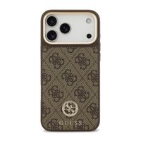 Guess Classic Strass Logo Leather Back Cover mit MagSafe Apple iPhone 17 Pro - Braun