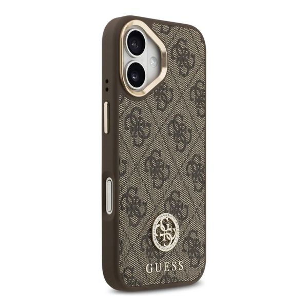 Guess Classic Strass Logo Leather Back Cover mit MagSafe Apple iPhone 17 - Braun