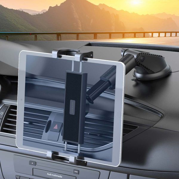 Accezz Tablet halterung Auto - Armaturenbrett und Windschutzscheibe - Verstellbar - Universal - Schwarz