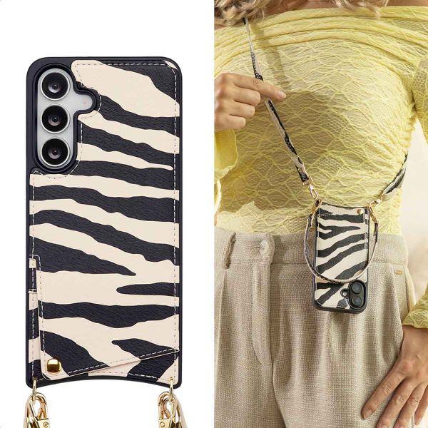 Selencia Nova HandyHülle mit Kordel und Kartenhalter Samsung Galaxy S25 FE - Zazzy Zebra