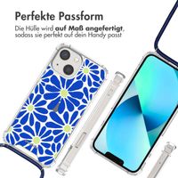 imoshion Design Hülle mit Band für das iPhone 13 Mini - Cobalt Blue Flowers Connect